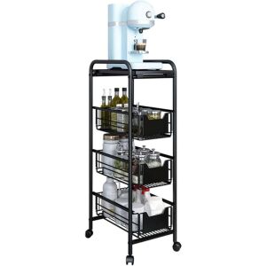 Quasar & Co. black 4-tier rolling shelf with food and kitchen appliances - Shelve