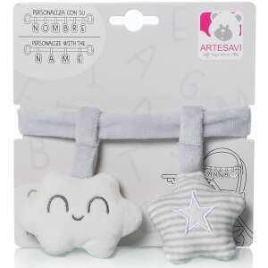 Artesavi plüss csörgő babakocsira, szürke, felhő és csillag formájú játékokkal - Artesavi