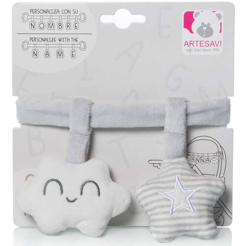 Artesavi plüss csörgő babakocsira, szürke, felhő és csillag formájú játékokkal