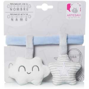 Artesavi babakocsi játék, felhő és csillag mintával, kék és szürke, puha plüss, újszülötteknek - Artesavi