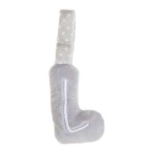 Artesavi plüss betű L babakocsi csörgőre, szürke baba játék, baba ajándék, babakocsi kiegészítő, baba zuhany ajándék - Artesavi