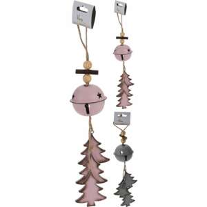 Karácsonyi 35cm dekor akasztó csengettyű, fenyőfa dekorral, 3féle szín Karácsonyi fenyőfadísz dekor 79245930 