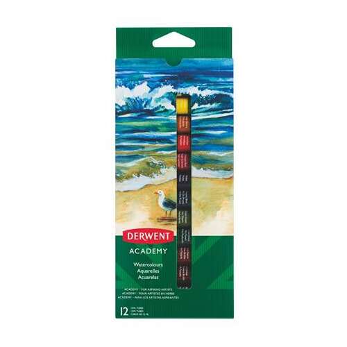 Derwent Academy Aquarellfarben-Set, 12 Tuben, 12 ml, sortierte Farben