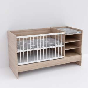 Átalakítható babaágy pelenkázóasztallal és fiókokkal, Baby Shop Basic, sonoma tölgy és fehér - Todi