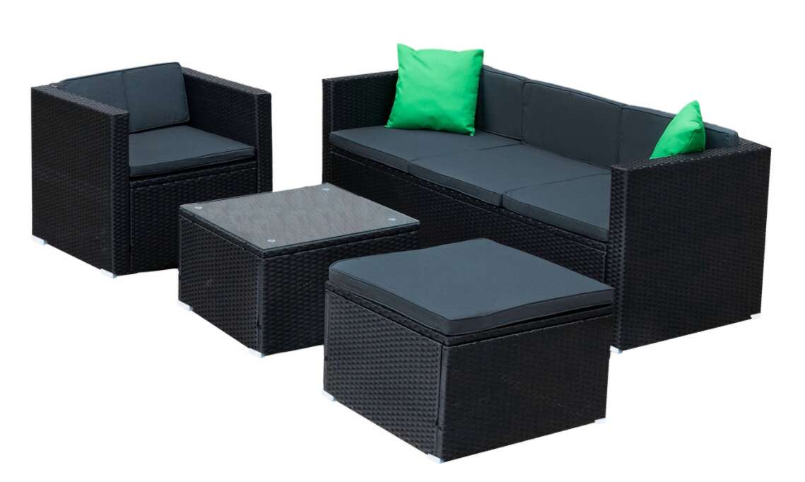 Blisko átalakítható polyrattan Kerti bútor garnitúra dohányzóasztallal #fekete