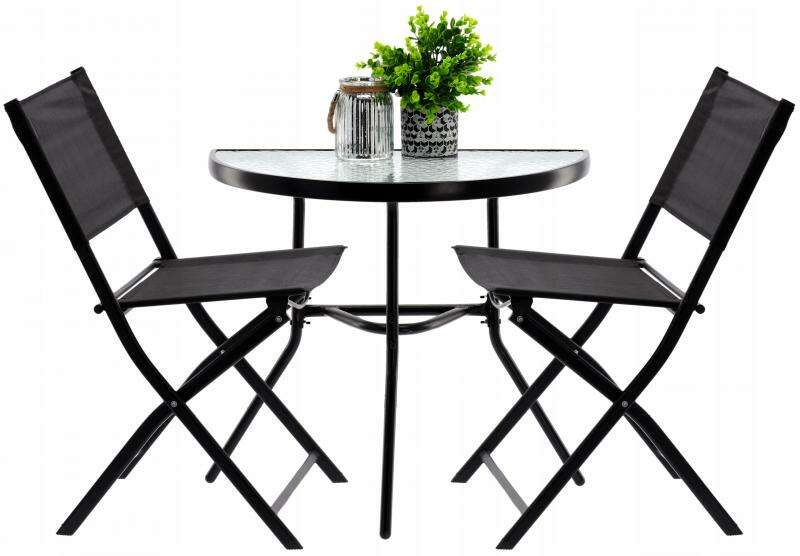 GardenLine 2 személyes Balkon szett összecsukható székekkel - fekete