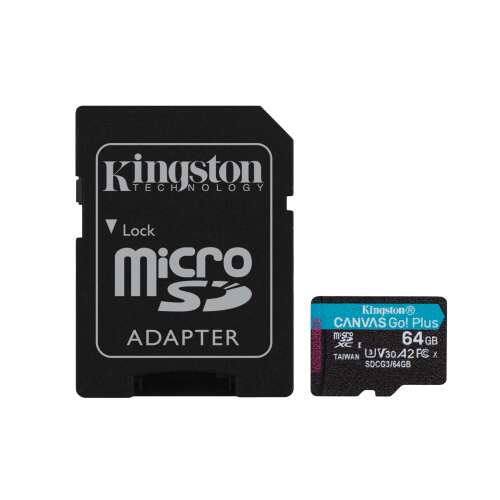 Card de memorie MicroSD Kingston Canvas GO Plus, 64GB, Clasa 10, UHS-I, Adaptor inclus