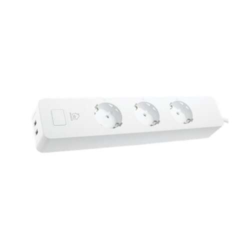 Deltaco Smart Home SH-P03USB2 1,5m Smart Power Strip with 3 Outlets and 2 USB Ports, White