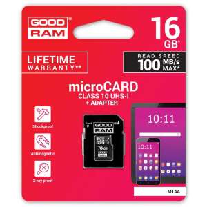 Goodram M1AA 16 Giga Bites MicroSDHC UHS-I Clasa 10 79231301 Articole foto, video și optică