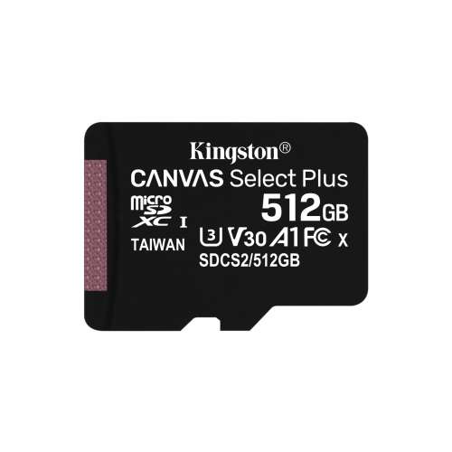 Kingston SDCS2/512GB memóriakártya MicroSDXC 512GB Canvas Select Plus 100R A1 C10 + Adapter