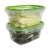 Snips 1.2L airtight food storage container, set of 2, rectangular, clear plastic with green lid, in use