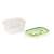 Snips 1.2L airtight food storage container, set of 2, rectangular, clear plastic with green lid, open view