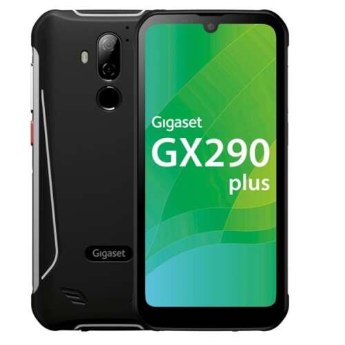 Gigaset GX290 Plus 4G smartphone, black, front and back view