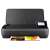 HP OfficeJet 250 Mobile All-in-One printer, black, with open lid and a printed document