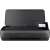 HP OfficeJet 250 Mobile All-in-One printer, black, with open lid and a printed document
