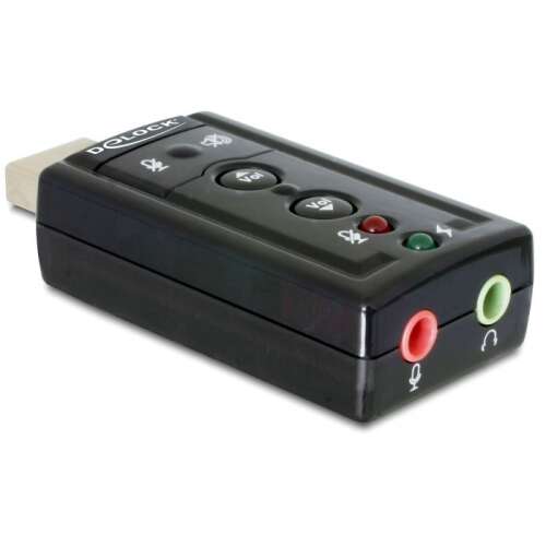 Delock USB 7.1 hangadapter, külső hangkártya PC-hez és laptophoz, fekete, oldalnézet - Hangkártya