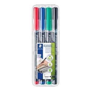 Staedtler Lumocolor permanentni markeri, 4 pakiranje, crvena, plava, zelena, crna, 0,6 mm, zakošeni vrh - Marker