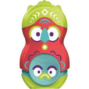 MAPED Fancy pencil sharpener and eraser, red and green owl design, single hole, with container - Pencil Sharpener