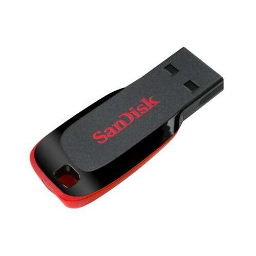 SanDisk Cruzer Blade 32GB USB pendrive, fekete vörös betétekkel, ferde nézet - SanDisk