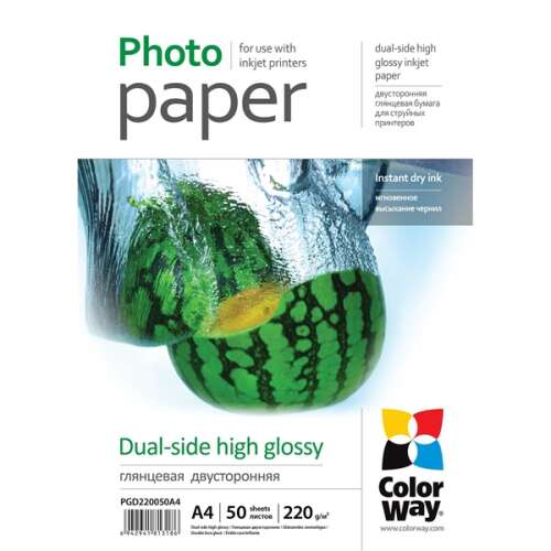 ColorWay dual-side high glossy photo paper, 220gsm, A4, 50 sheets