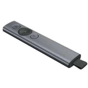 Logitech Spotlight Presentation Remote, slate gray, angled view - Presentation Controller