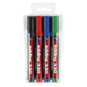 Edding 330 Permanent Marker Set, 4 Assorted Colors, 1-5mm Chisel Tip - Permanent marker