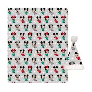 Disney Mickey und Minnie Maus Weihnachts-Fleece-Decke und Mütze Set - Bettwäsche