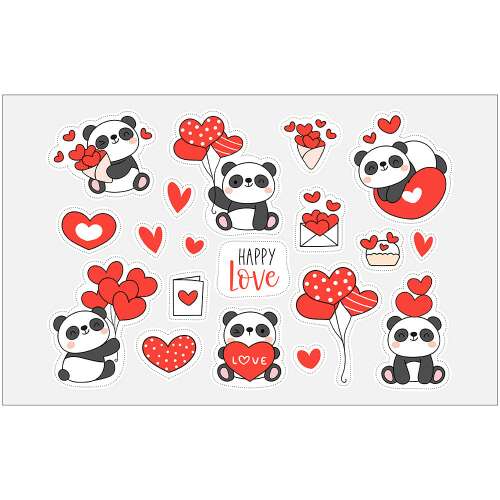 Öntapadós valentin napi-panda matrica csomag