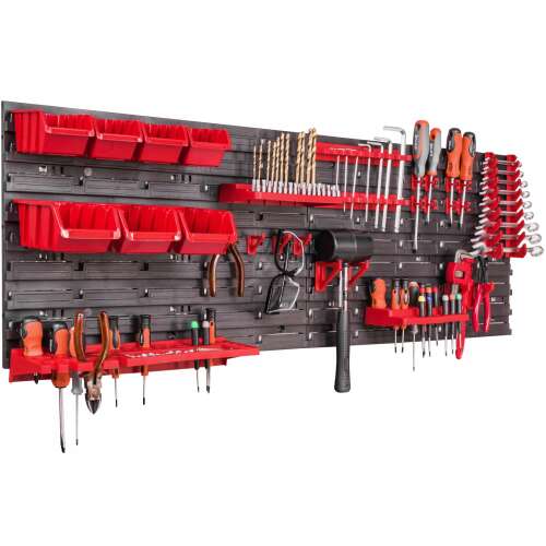 Botle Werkzeugwand mit 23 Halterungen und 7 Boxen 115x39cm #schwarz-rot Wand montierte Werkzeug-Organizer mit roter und schwarzer Farbgebung