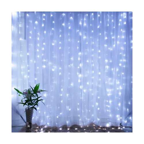 300 LED-es Hideg fehér Fényfüggöny 8 üzemmód 3m x 2.8 m