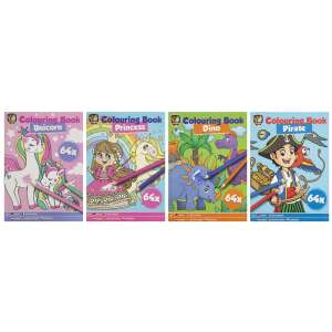 Sada 4 omaľovacích kníh, každá s 64 stranami, s motívmi ako jednorožec, princezná, dinosaurus a pirát - Brožúry s aktivitami, maľovánky