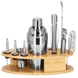 Cocktail shaker set with bamboo stand, 11 pieces, stainless steel, KI24 - Cocktail Making Set