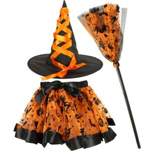 Ikonka Witch Costume Set for Girls, Hat, Skirt, and Broom - Ikonka