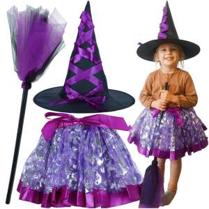 Vrăjitoare costum de vrăjitoare 3 piese violet 80187798 Costume pentru copii
