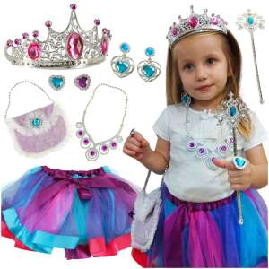 Princess dress up costume set for girls, includes tutu skirt, crown, wand, purse, necklace, earrings and rings - Costume for Kid
