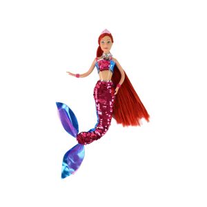 Defa Lucy Meerjungfrau Puppe mit burgunderrotem Haar und Pailletten Schwanz - Nonbrand Baba