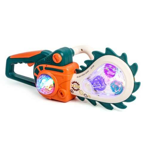 LE FAN színes, világító játék láncfűrész gyerekeknek, ferde nézet