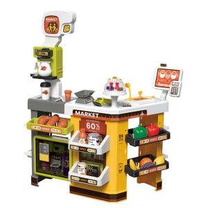 Timeless Tools Játékszupermarket 65-piece playset with checkout counter, shelves, and play food - Shop Playset, Shopping