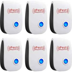Zestaw 6 ultradźwiękowych odstraszaczy szkodników, 22-65 kHz, 90x56x50mm, biały