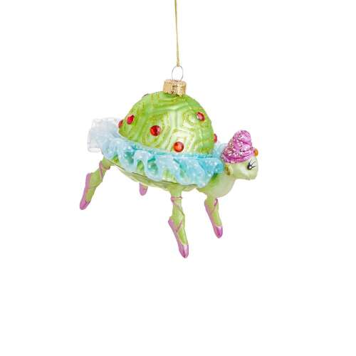 Zöld üveg balerina teknős karácsonyfadísz, 10 cm, HANG ON