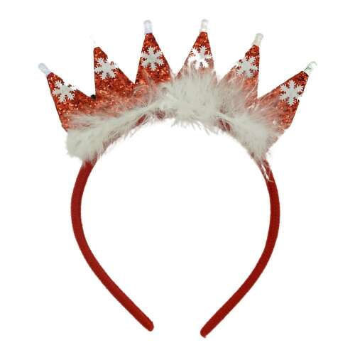 Flippy piros karácsonyi fejpánt hópehely mintával és fehér toll díszítéssel