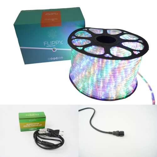 Flippy márka, 70 méteres színes LED fénycső, tápegységgel és csatlakozóval