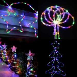 Collage showing different ways to use the Flippy multicolor LED rope light, including decorating a house, a tree, and making shapes - Home & Garden