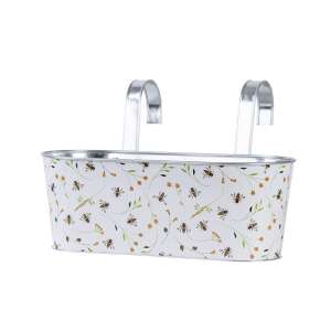 Méhecske mintás fém virágláda, akasztó füllel, 39 cm, erkélyre, kertbe, otthoni dekorációhoz - Balkonláda