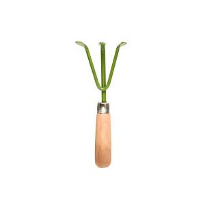 Fém kézi gereblye fa nyéllel, zöld színben - Ültetőszerszám