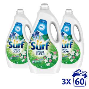 Detergent de rufe Surf Mountain Fresh & Jasmine, 3x3L, 180 spălări - Gel de spălare, Clătiți și Capsulă de spălare