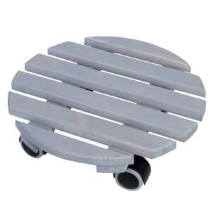 Szürke fa virágalátét kerekekkel, 28 cm átmérőjű - Kertépítés