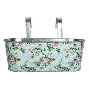 Rózsa mintás felakasztható cink virágláda, 39 cm, fém, balkonra, kertbe, otthoni dekorációhoz - Balkonláda