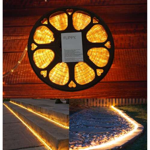 Flippy ghirlandă luminoasă cu LED alb cald pe rolă cu exemple de iluminare a treptelor exterioare și a căilor de grădină