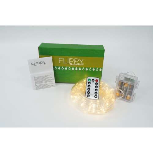 Flippy Christmas Installation Light Tömlő, 10 meters, 100 LEDs, warm white, battery powered, with remote control